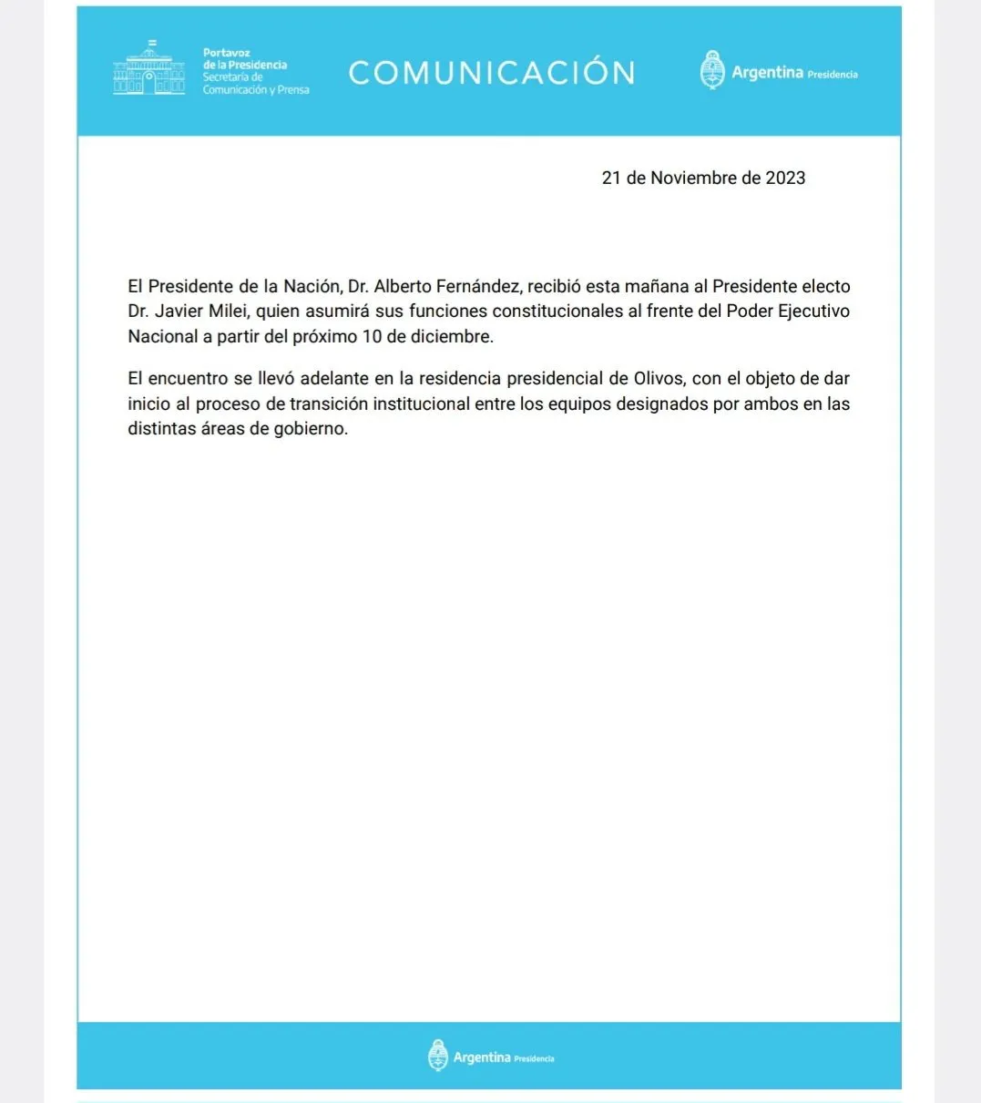 comunicado presidencia