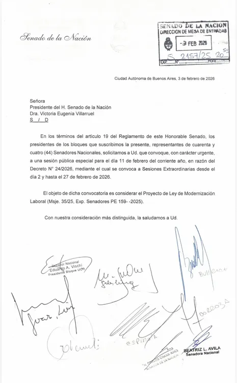 Pedido de sesión Senado Modernización Laboral