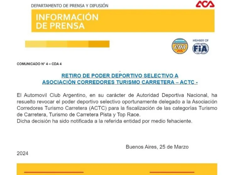 Comunicado del ACA