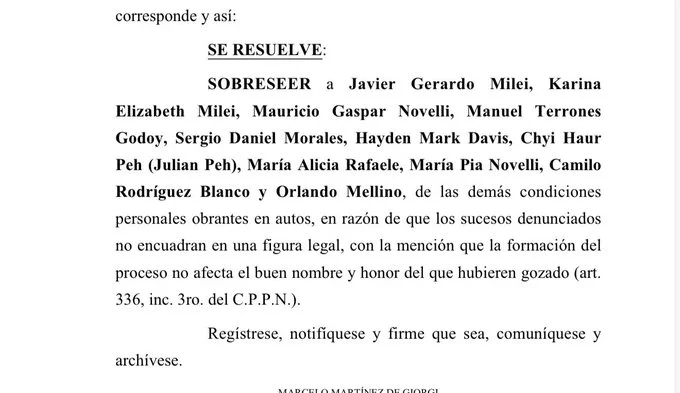 Milei sobreseido